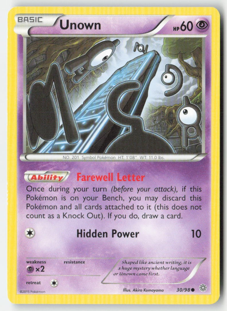Unown 30/98 Regular Ancient Origins Moderately Played