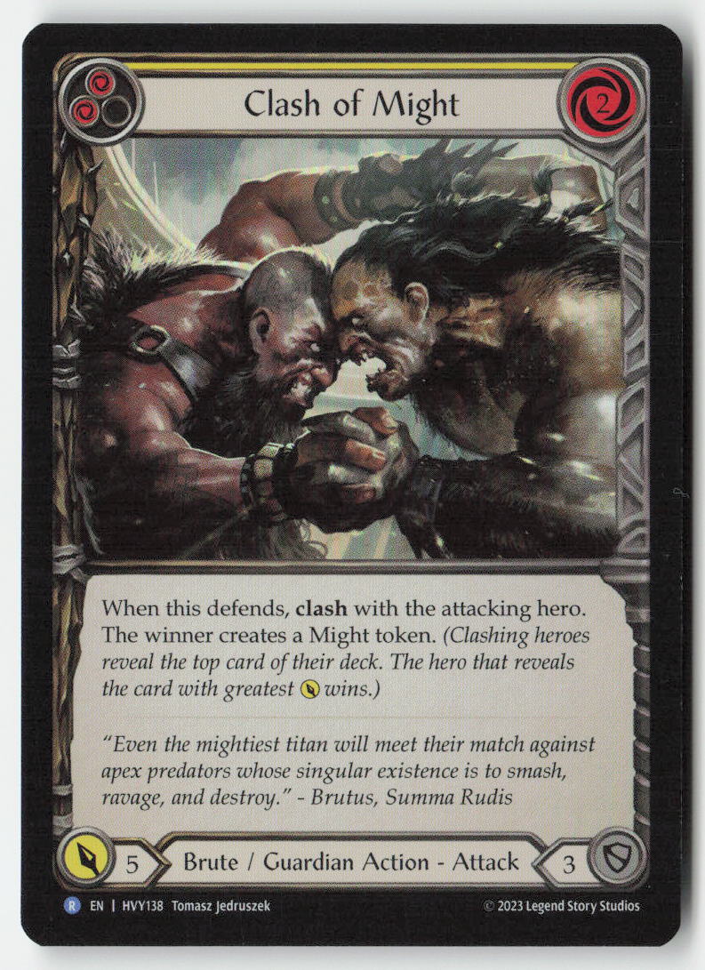 Clash of Might (Yellow) #HVY138 - Heavy Hitters - Flesh and Blood - Rare - Near Mint