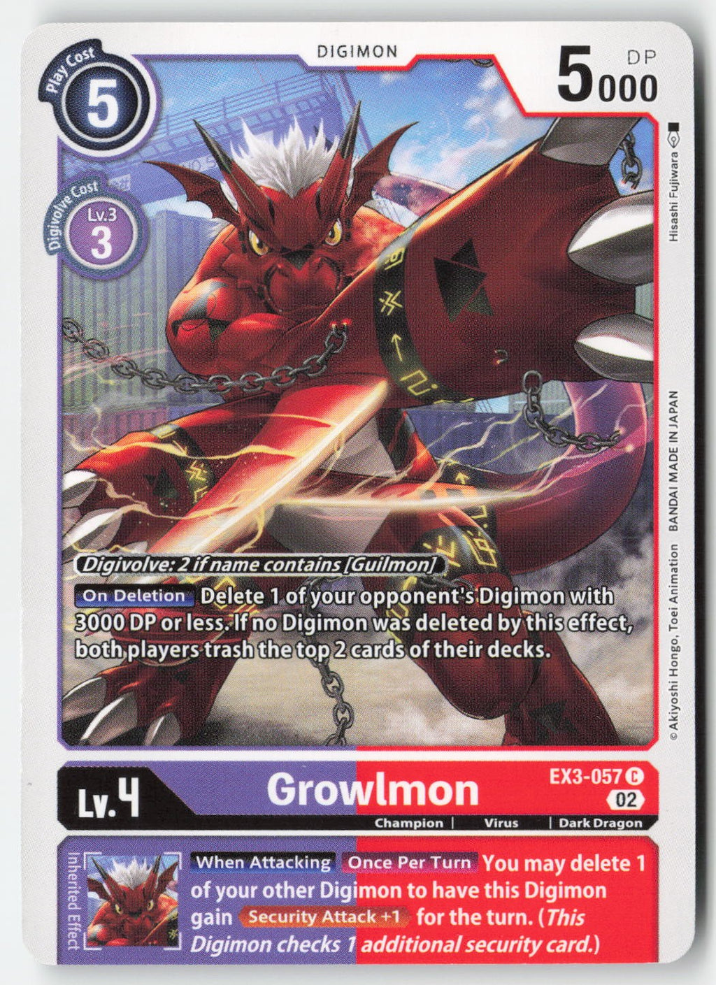 Growlmon EX3-057 Normal Common Lightly Played