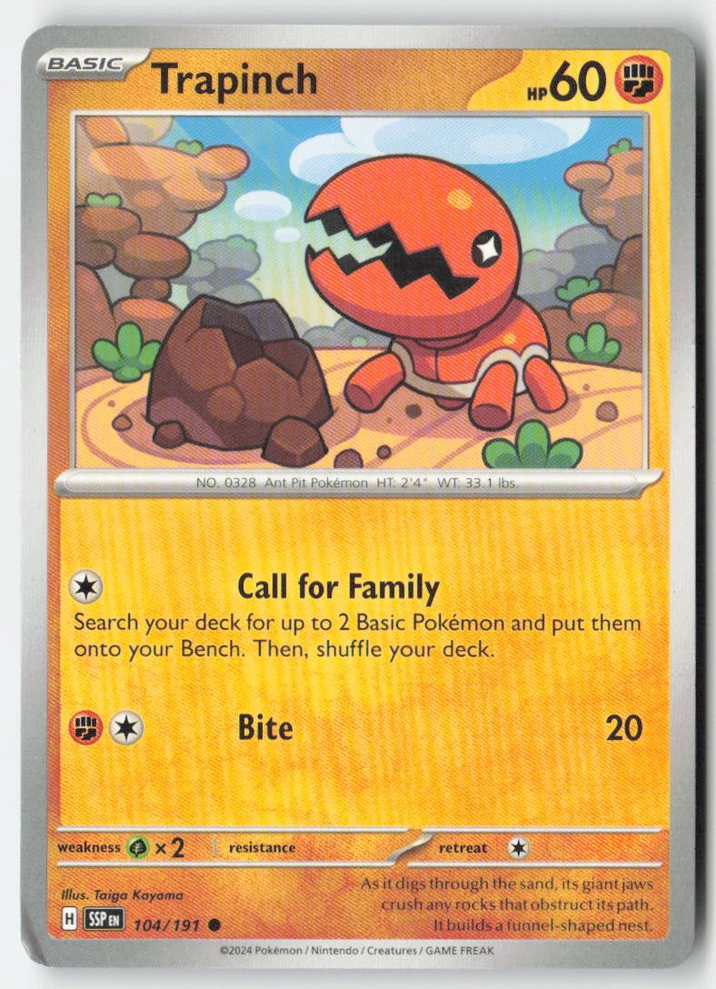 Trapinch 104/191 Regular Surging Sparks Moderately Played, Front