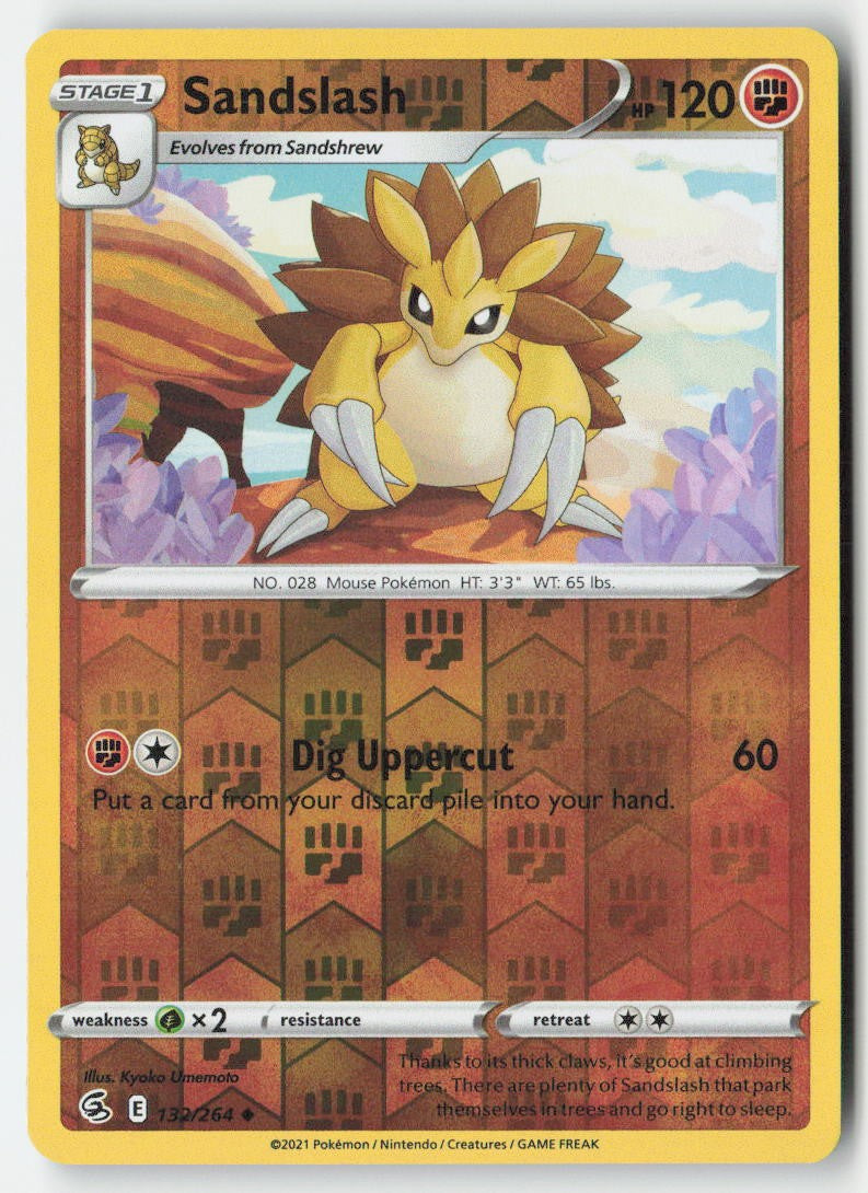 Sandslash 132/264 Reverse Holo Fusion Strike Moderately Played, Front