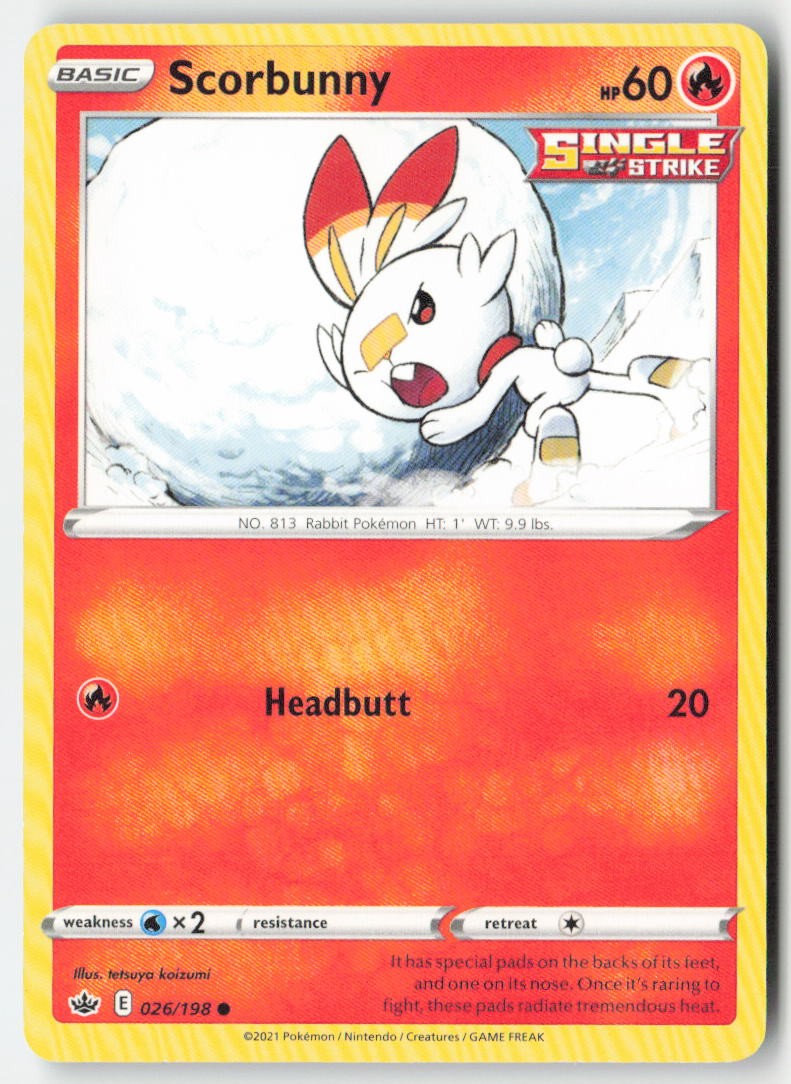 Scorbunny 26/198 Regular Chilling Reign Moderately Played, Front
