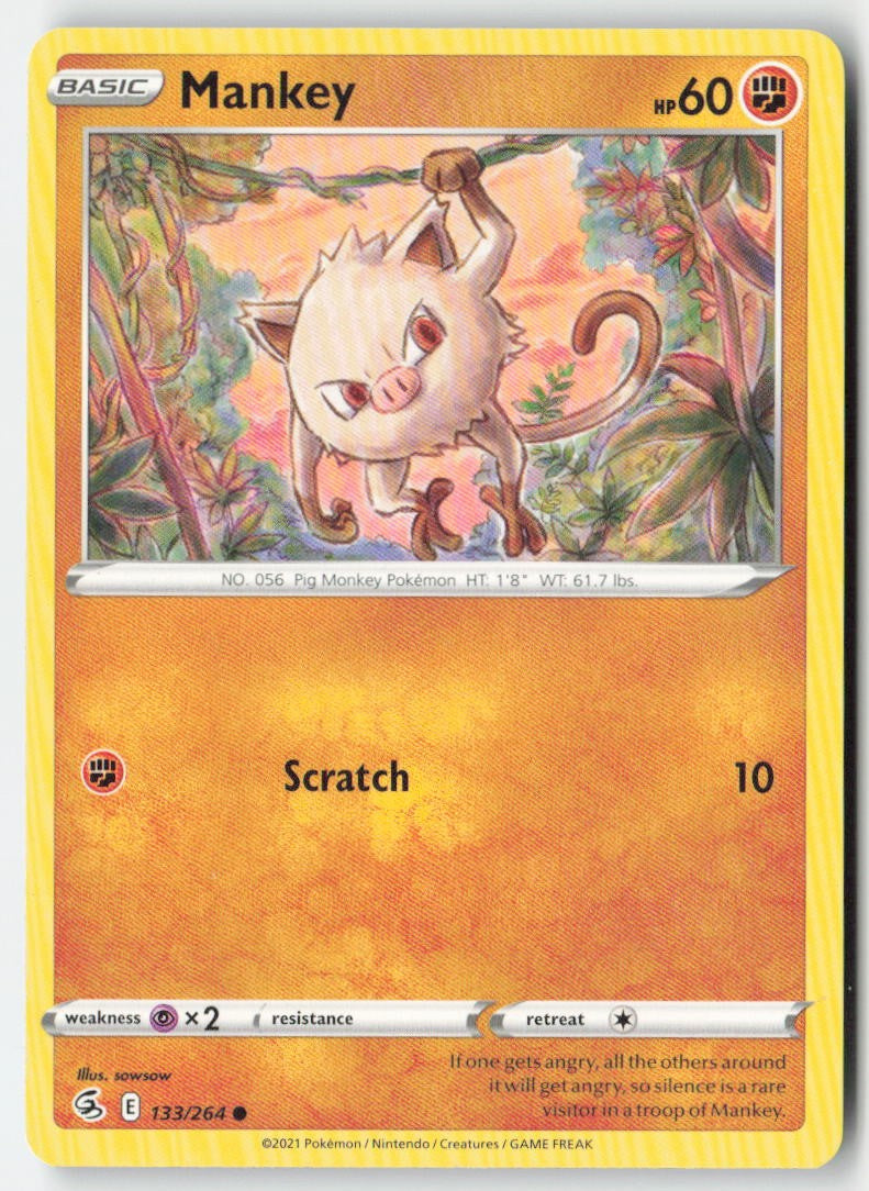 Mankey 133/264 Regular Fusion Strike Moderately Played, Front