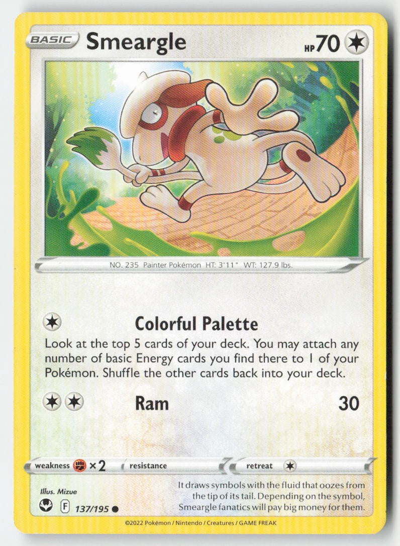 Smeargle 137/195 Regular Silver Tempest Moderately Played, Front