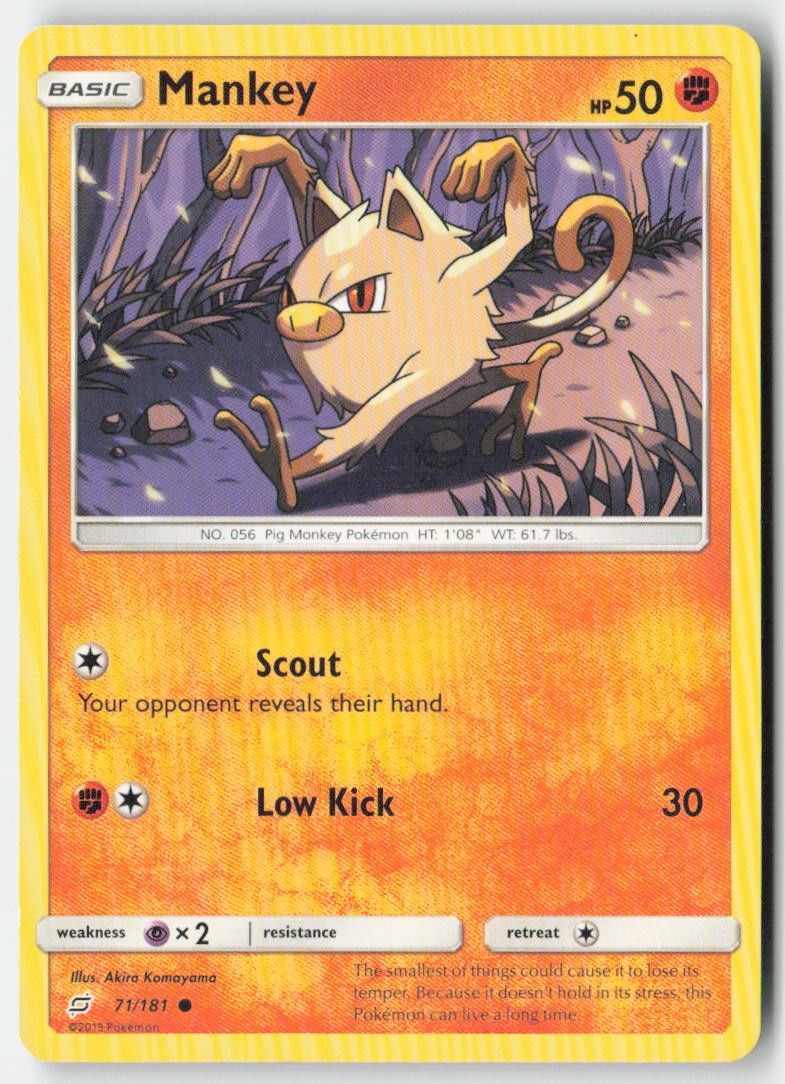 Mankey 71/181 Regular Team Up Moderately Played, Front