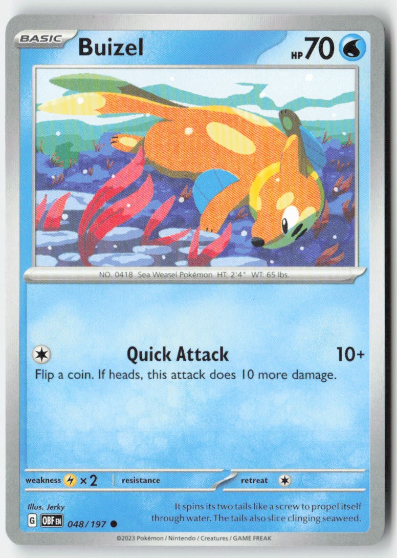Buizel 048/197 Regular Obsidian Flames Moderately Played, Front