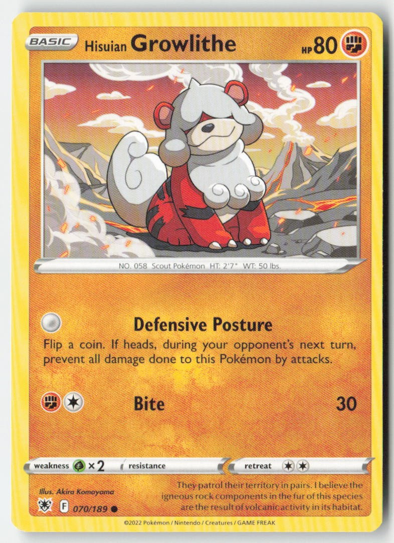 Hisuian Growlithe 070/189 Regular Astral Radiance Moderately Played, Front