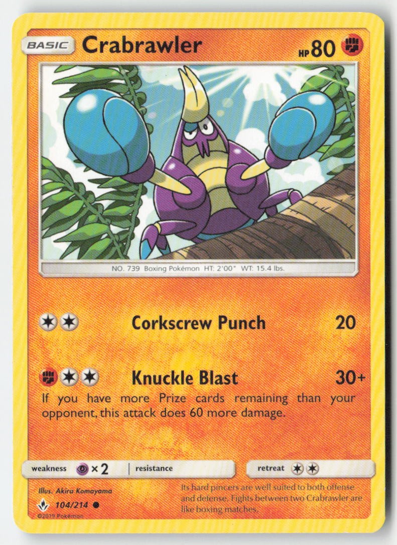 Crabrawler 104/214 Regular Unbroken Bonds Moderately Played, Front