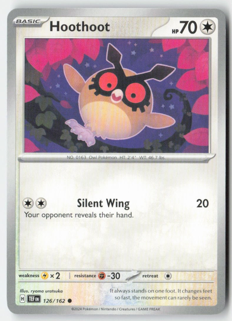 Hoothoot 126/162 Regular Temporal Forces Moderately Played, Front