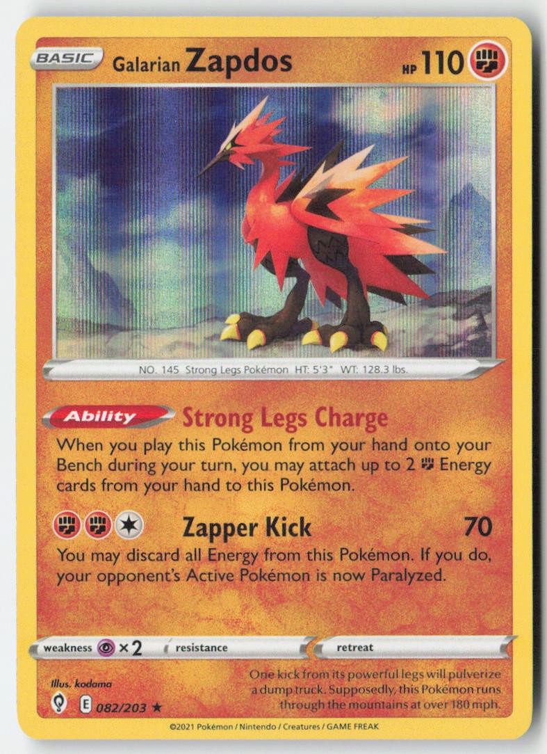 Galarian Zapdos 82/203 Holo Evolving Skies Moderately Played