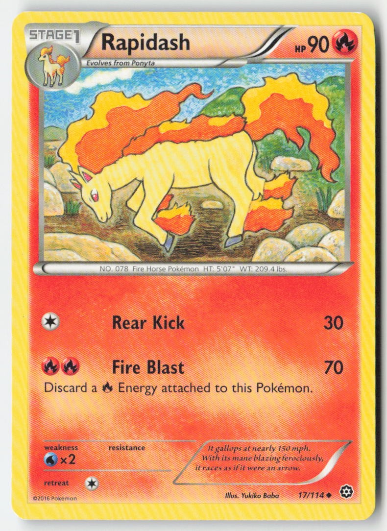 Rapidash 17/114 Regular Steam Siege Moderately Played, Front