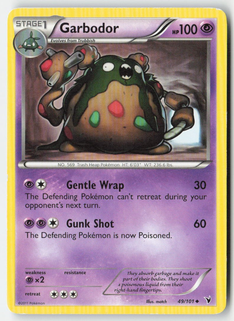 Garbodor 49/101 Regular Noble Victories Moderately Played, Front