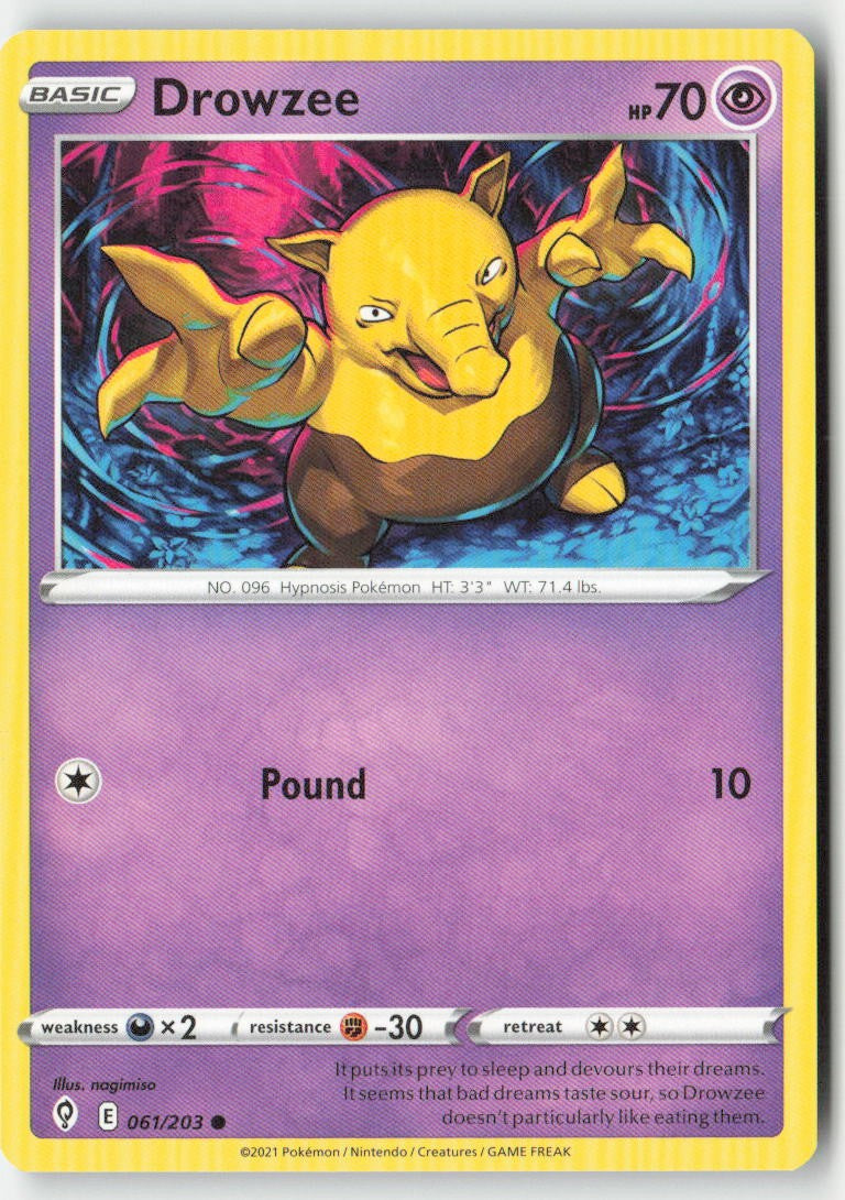 Drowzee 61/203 Regular Evolving Skies Moderately Played, Front