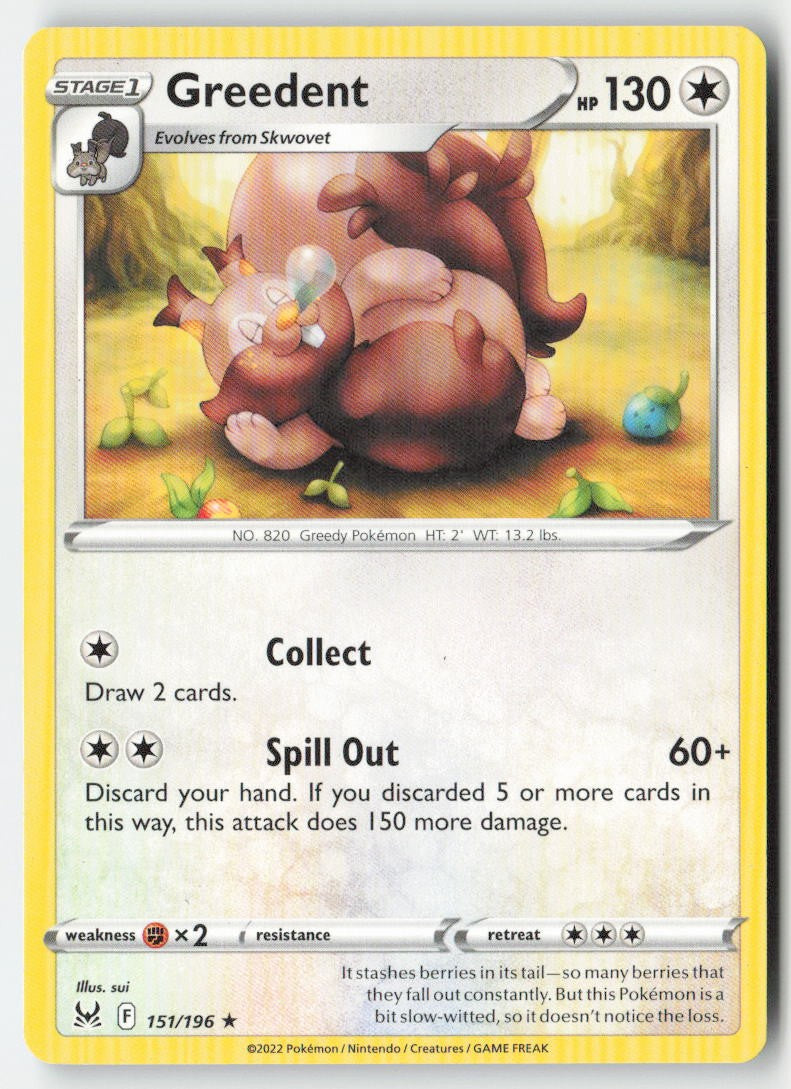 Greedent 151/196 Regular Lost Origin Moderately Played, Front