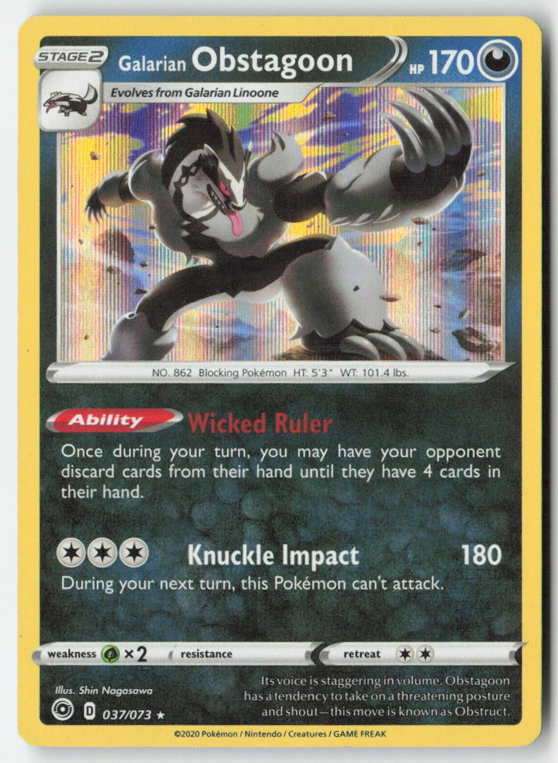 Galarian Obstagoon 37/73 Holo Champion's Path Moderately Played, Front