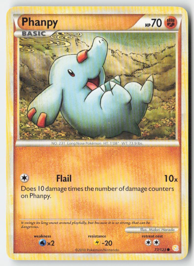 Phanpy 77/123 Regular HeartGold SoulSilver Moderately Played, Front