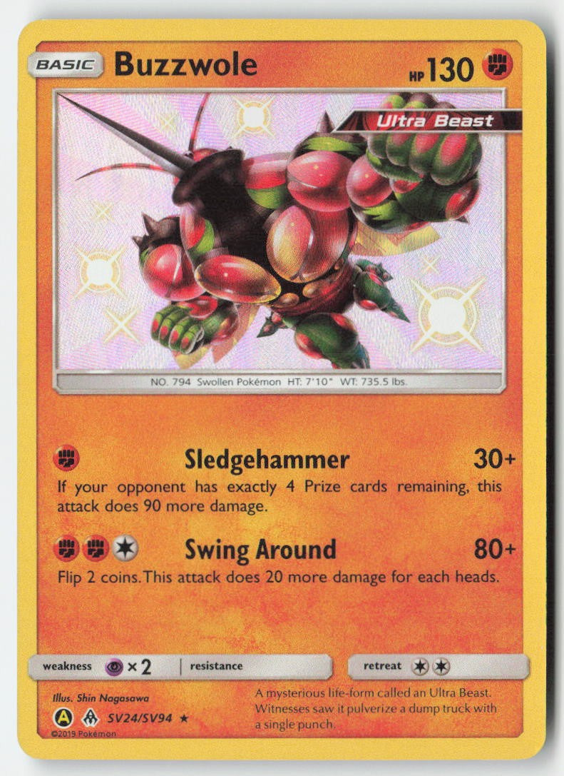 Buzzwole SV24/SV94 Holo Hidden Fates Shiny Vault Moderately Played