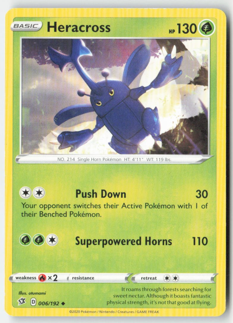 Heracross 6/192 Regular Rebel Clash Moderately Played, Front