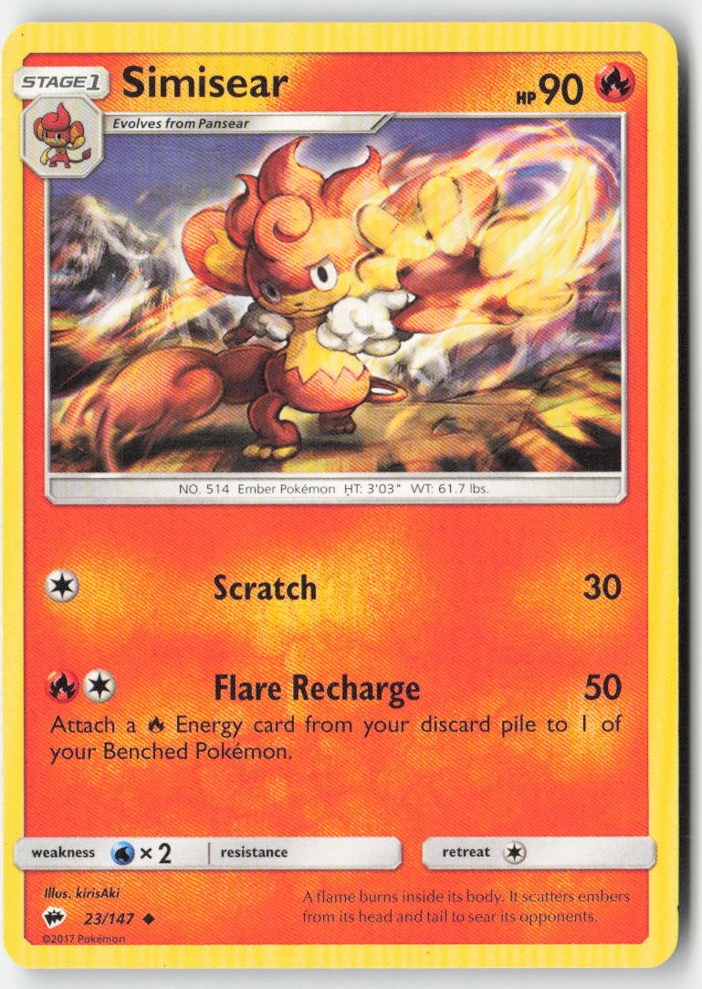 Simisear 23/147 Regular Burning Shadows Moderately Played, Front