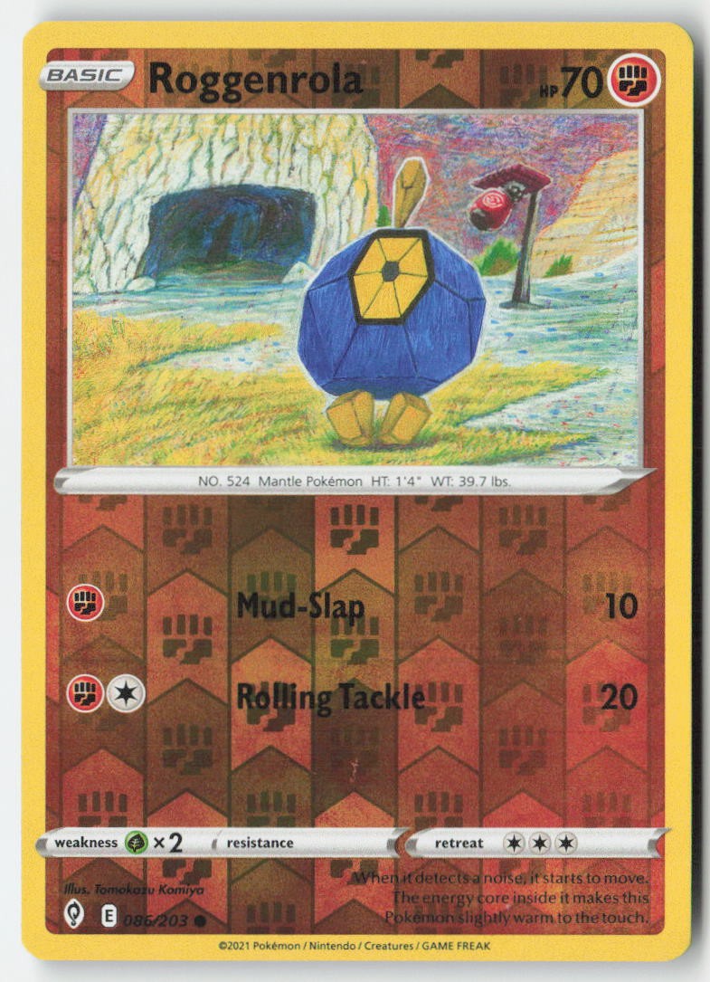 Roggenrola 86/203 Reverse Holo Evolving Skies Moderately Played, Front