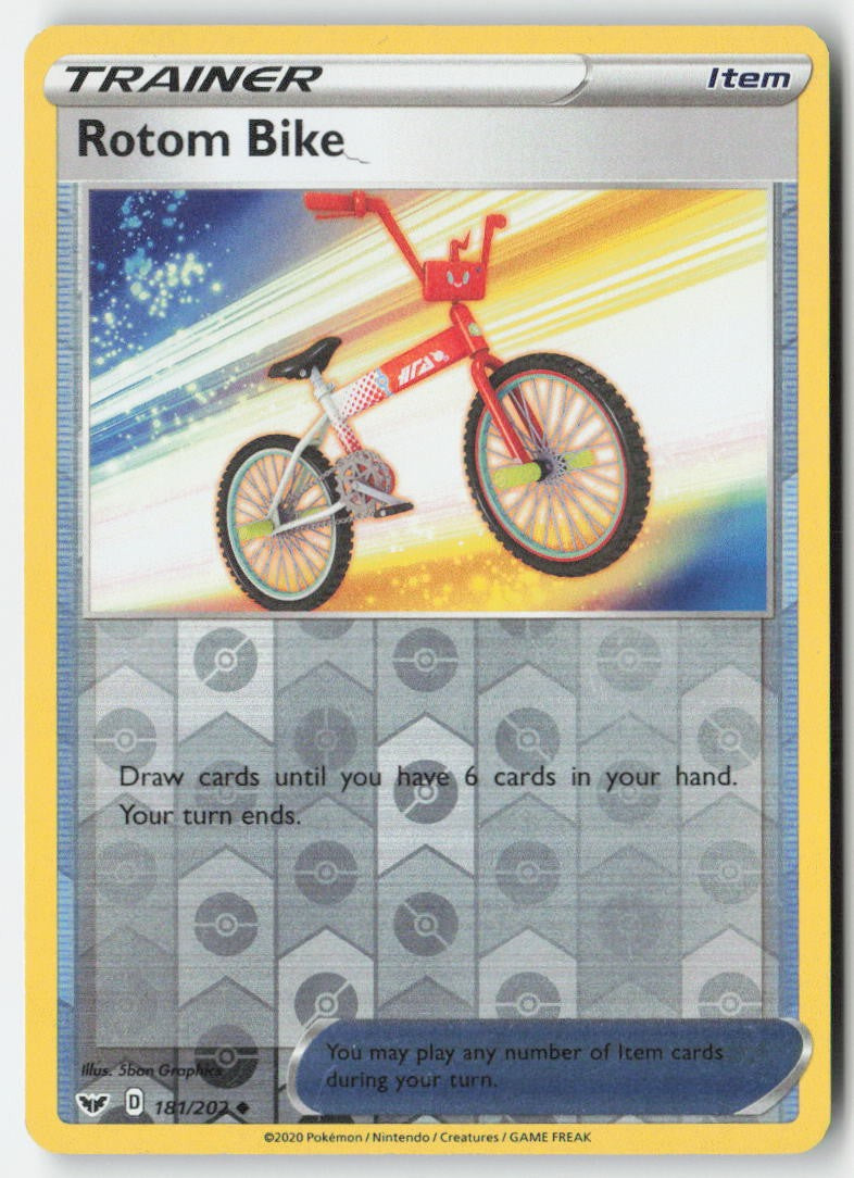 Rotom Bike 181/202 Reverse Holo Sword & Shield Moderately Played, Front