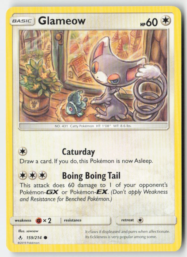 Glameow 159/214 Regular Unbroken Bonds Moderately Played, Front