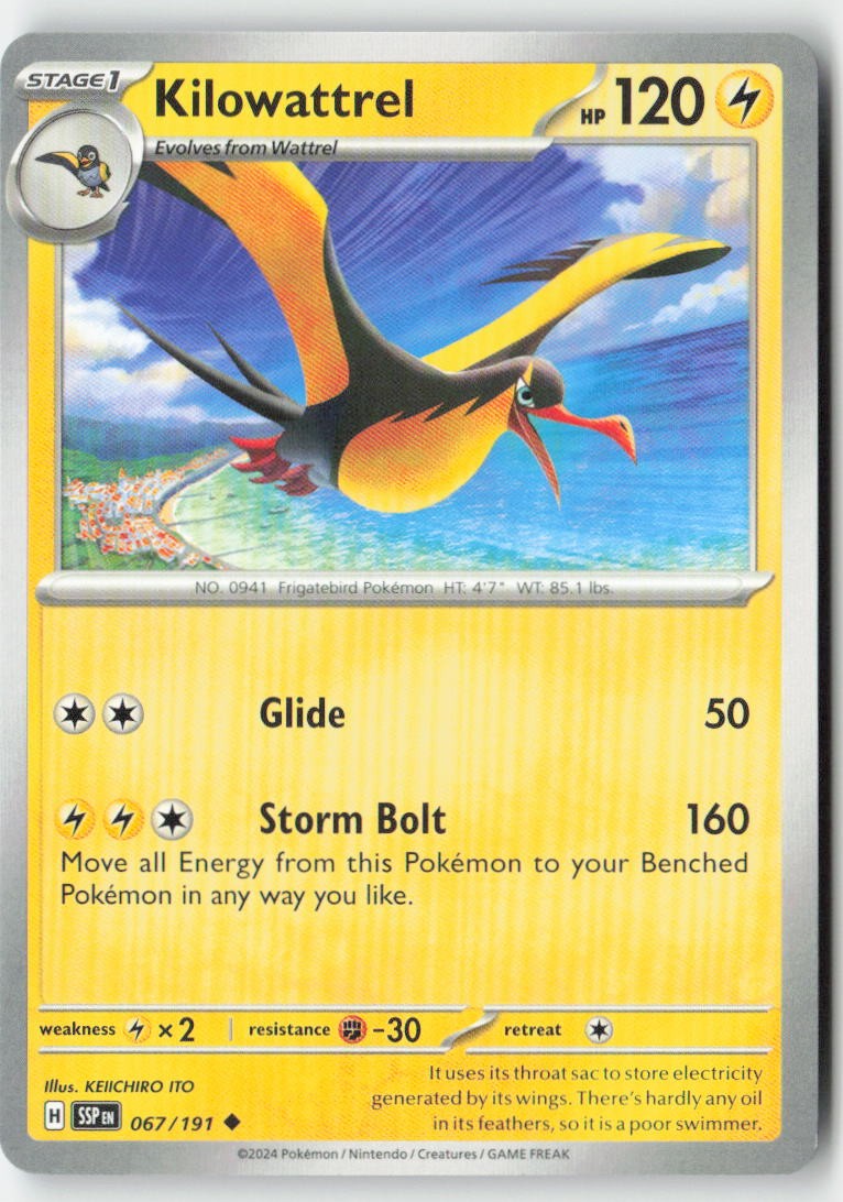 Kilowattrel 067/191 Regular Surging Sparks Moderately Played, Front