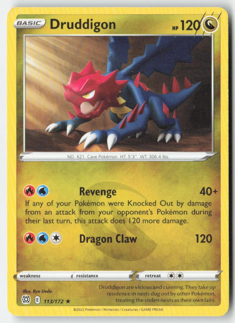Druddigon 113/172 Regular Brilliant Stars Moderately Played, Front