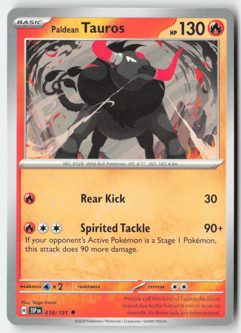 Paldean Tauros 018/191 Regular Surging Sparks Moderately Played, Front
