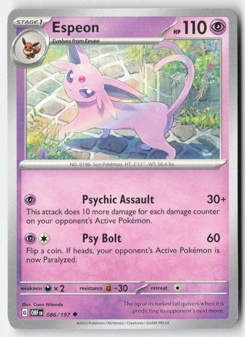 Espeon 086/197 Regular Obsidian Flames Moderately Played, Front