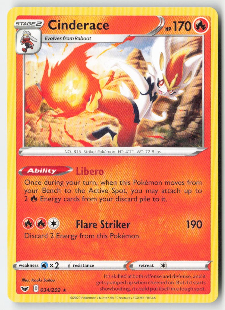 Cinderace 34/202 Regular Deck Exclusives Moderately Played