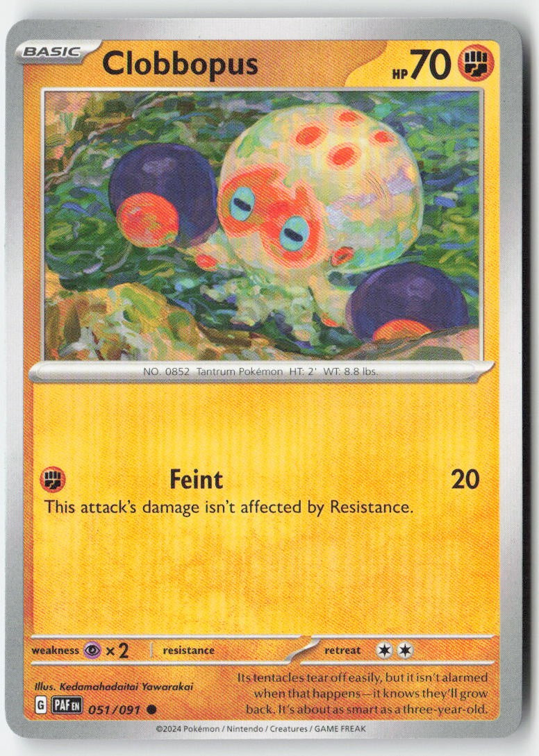 Clobbopus 051/91 Regular Paldean Fates Moderately Played, Front