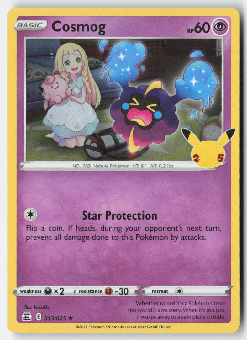 Cosmog 13/25 Holo Celebrations Moderately Played, Front