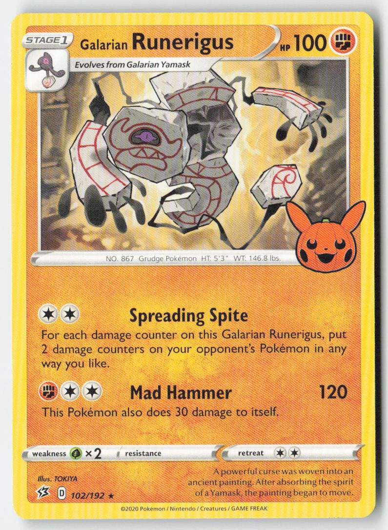 Galarian Runerigus (Trick or Trade) 102/192 Regular Trick or Trade BOOster Bundle 2023 Moderately Played, Front