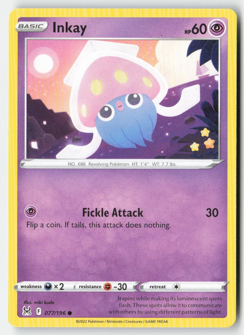 Inkay 077/196 Regular Lost Origin Moderately Played, Front