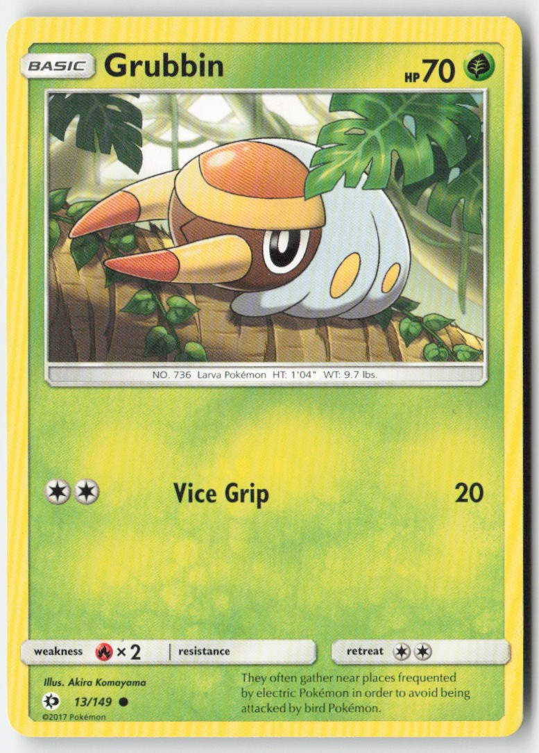 Grubbin 13/149 Regular Sun & Moon Moderately Played, Front