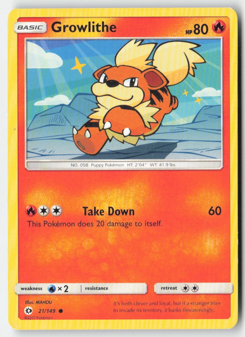 Growlithe 21/149 Regular Sun & Moon Moderately Played, Front