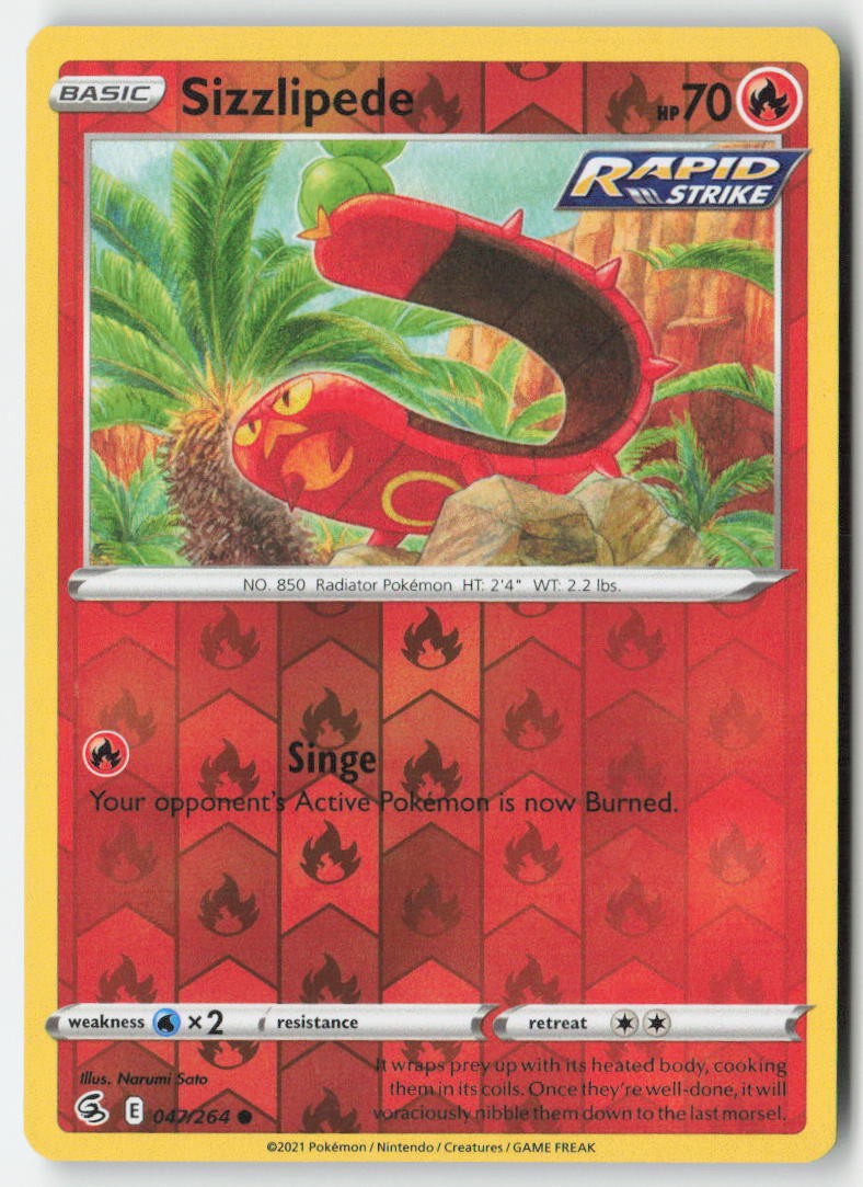 Sizzlipede 47/264 Reverse Holo Fusion Strike Moderately Played