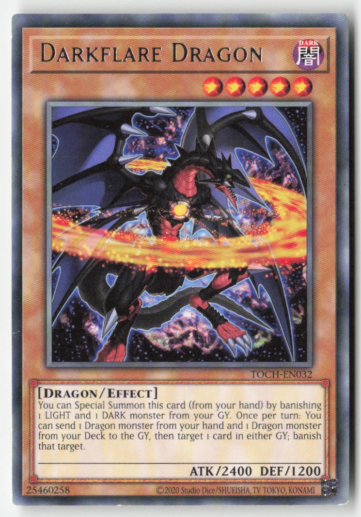 Darkflare Dragon TOCH-EN032 Unlimited Rare Moderately Played, Front