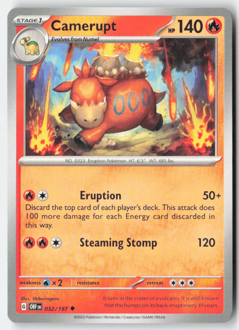 Camerupt 032/197 Regular Obsidian Flames Moderately Played