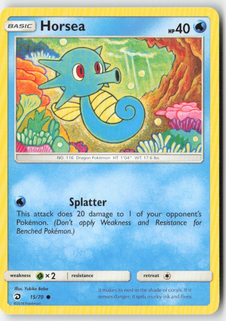 Horsea 15/70 Regular Dragon Majesty Moderately Played, Front
