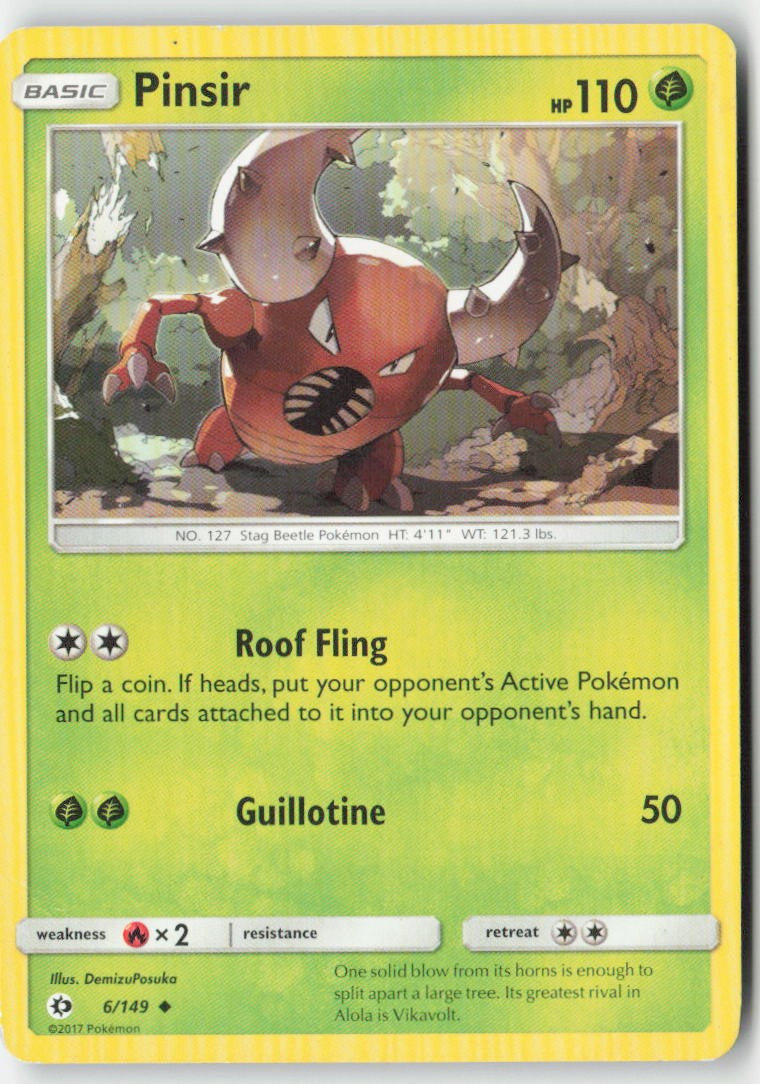 Pinsir 6/149 Regular Sun & Moon Moderately Played, Front