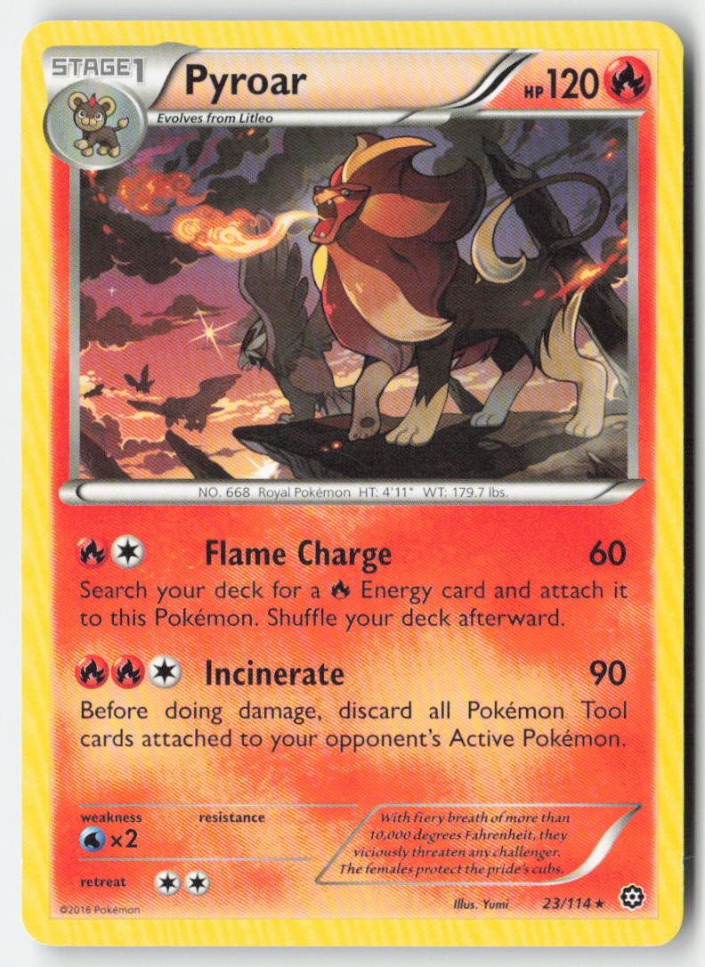 Pyroar 23/114 Regular Steam Siege Moderately Played, Front