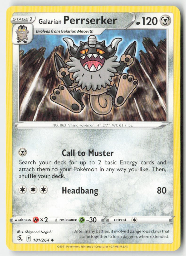 Galarian Perrserker 181/264 Regular Fusion Strike Moderately Played