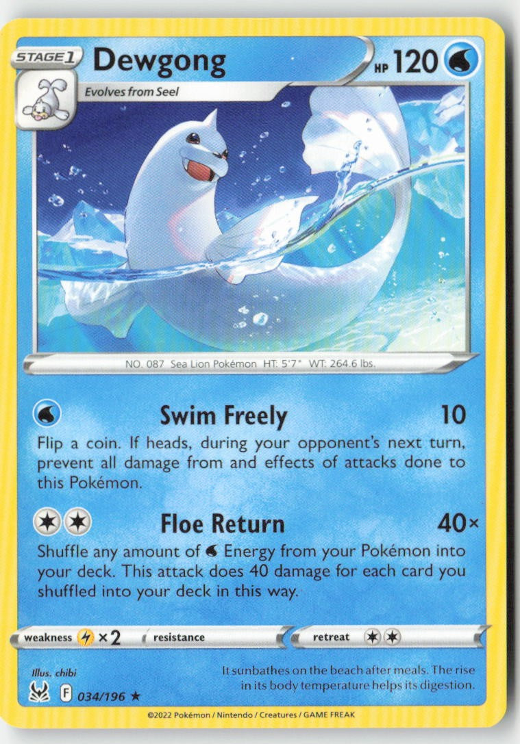 Dewgong 034/196 Regular Lost Origin Moderately Played