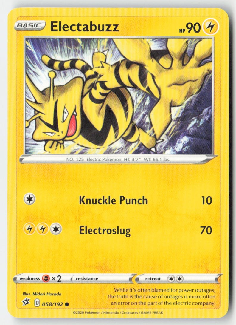 Electabuzz 58/192 Regular Rebel Clash Moderately Played, Front