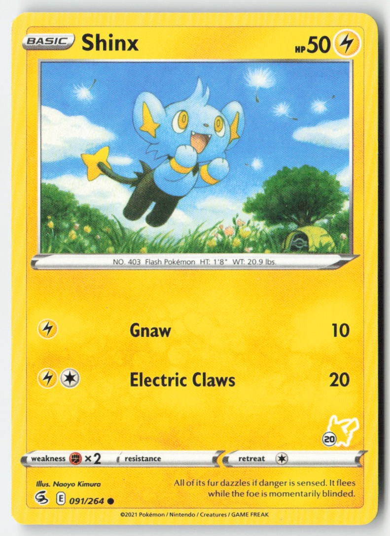 Shinx (#20 Pikachu Stamped) 091/264 Regular Battle Academy 2022 Moderately Played