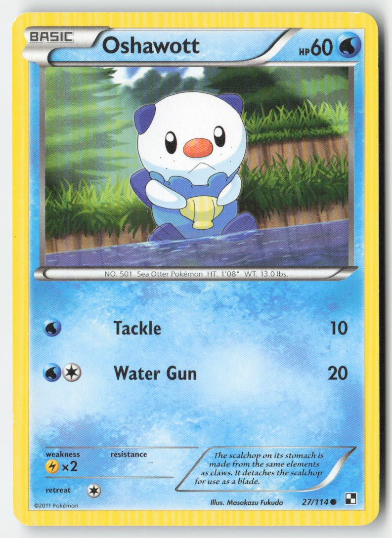 Oshawott 27/114 Regular Black & White Moderately Played, Front