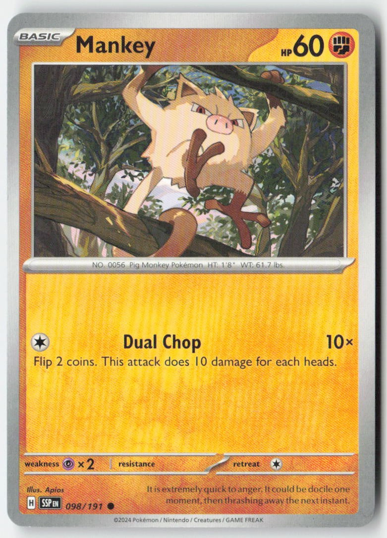 Mankey 098/191 Regular Surging Sparks Moderately Played, Front