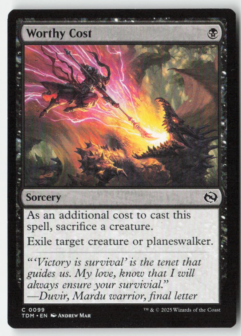 Worthy Cost TDM 99 Common Moderately Played, Front